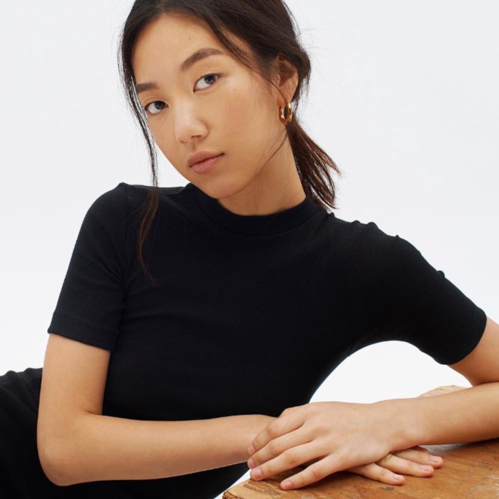 Kotn Black Cotton Mock Neck Dress SZ M